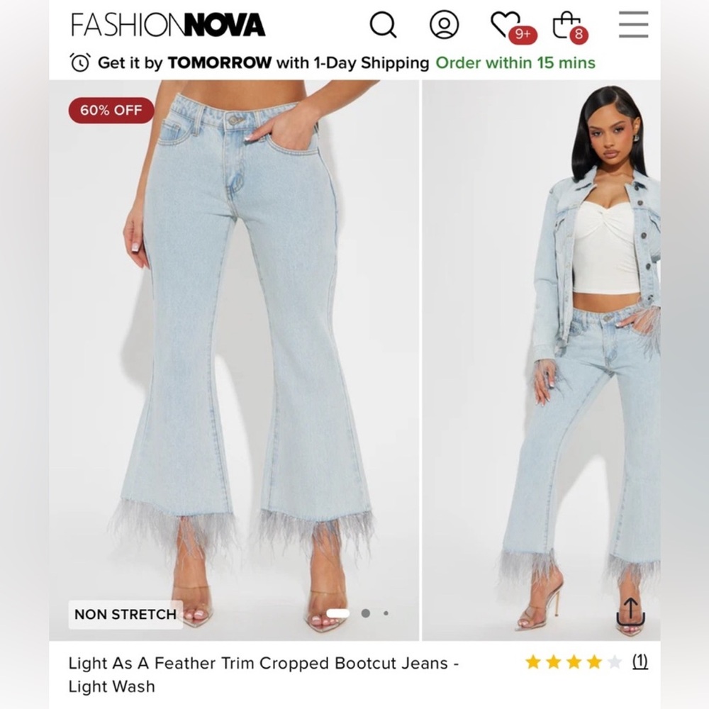 Fashion Nova Light As A Feather Trim Cropped Bootcut Jeans - Light Wash - Size 5